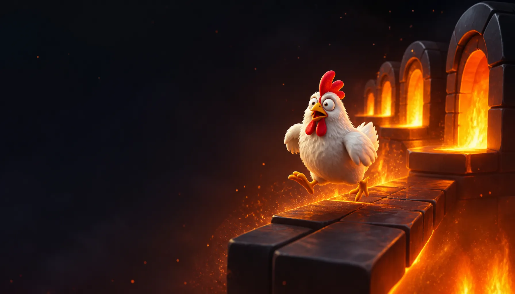 Hero banner inspired by Chicken Road with brand colors and theme for casino website.